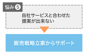 	悩み５ 自社サービスと合わせた提案が出来ない 販売戦略立案からサポート